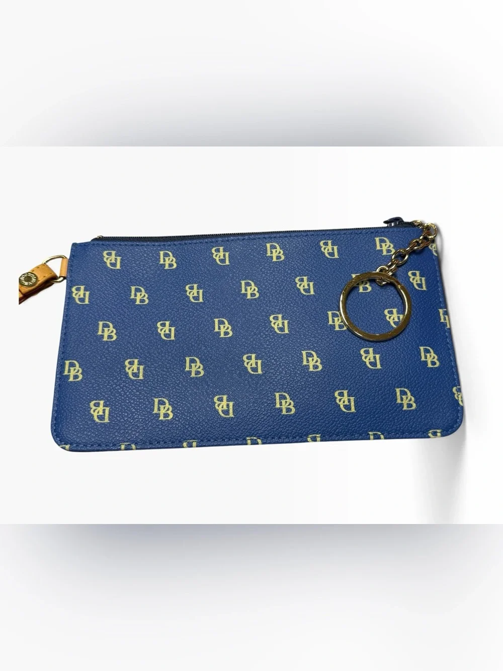 Dooney & Bourke Blue Slim Skinny DB Monogram Wristlet Key Pouch